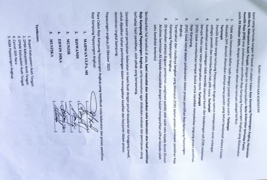 5 Calon Reje Kampung Pepayungan Angkup Menolak Hasil Pemilihan Penghitungan Suara