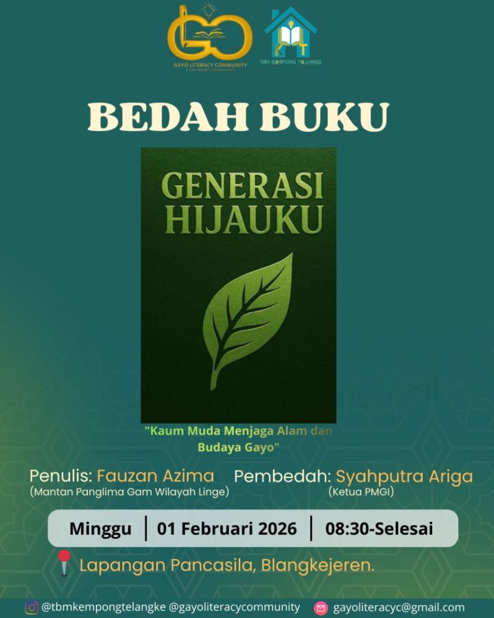 Bedah Buku Generasi Hijauku, Kaum Muda Gayo Diajak Menjaga Alam dan Budaya
