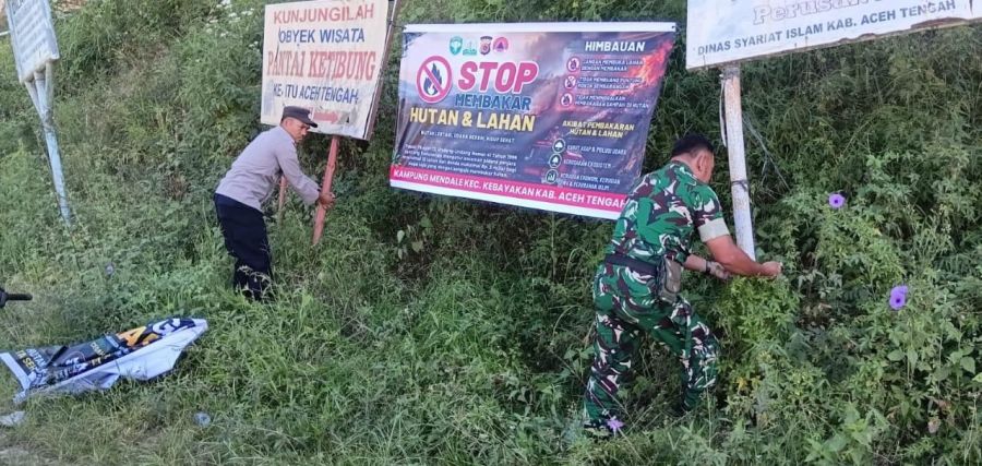 Polisi dan TNI di Aceh Tengah Pasang Spanduk Himbauan Cegah Karhutla, Warga Diimbau Tidak Membakar L