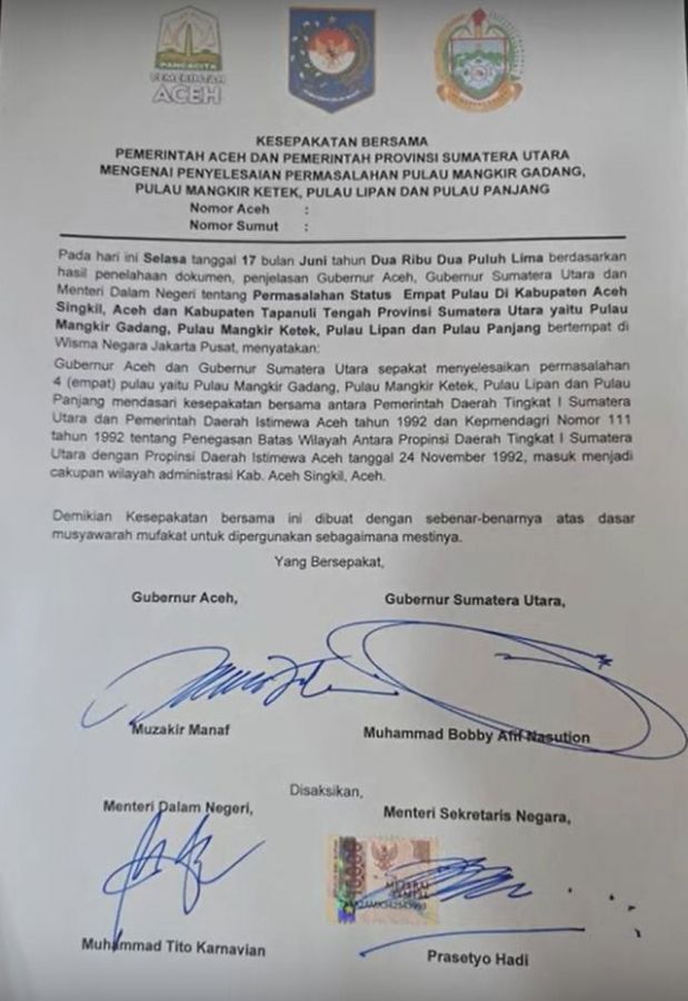 Presiden Prabowo Putuskan Empat Pulau Sah Milik Aceh