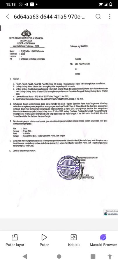 Setelah Memberitakan Dugaan Minyak Oplosan, Seorang Wartawan Dipanggil Polres Aceh Tengah